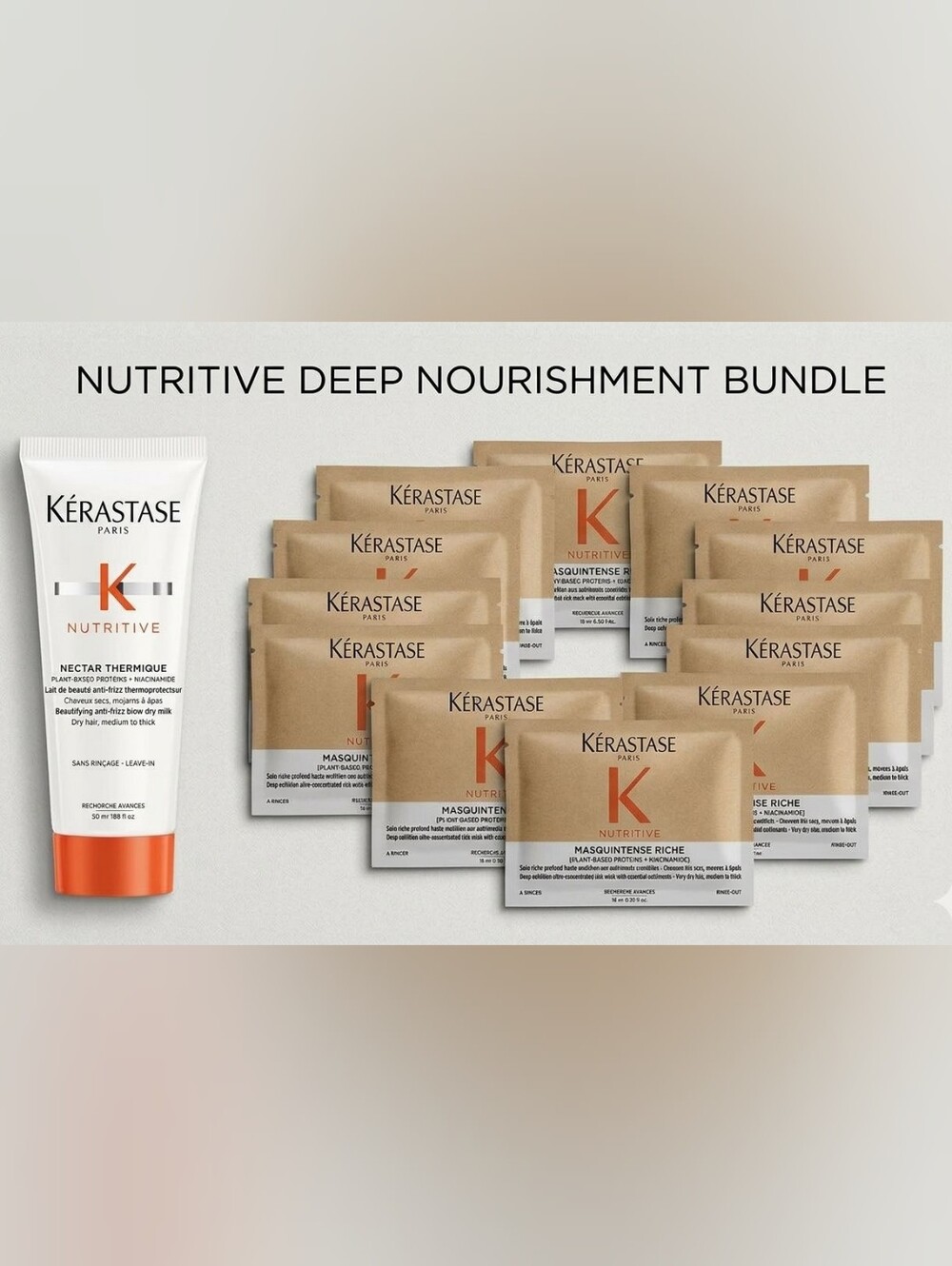 12 KERASTASE MASQUEINTENSE RICHE SAMPLES & 1 NECTAR THERMIQUE TRAVEL SIZE